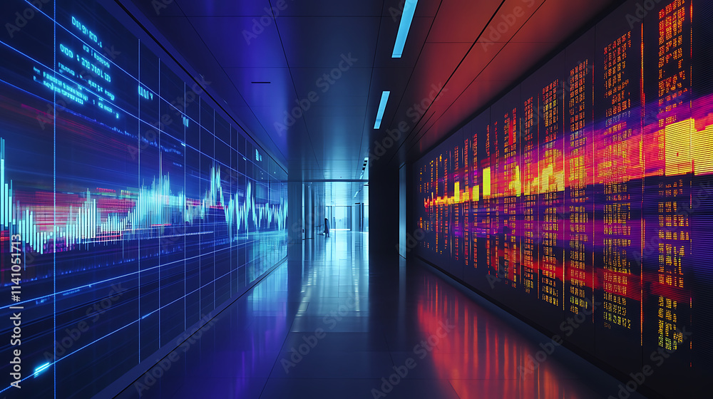 Poster dynamic digital display of stock market trends: comprehensive led panel showcasing daily financial d