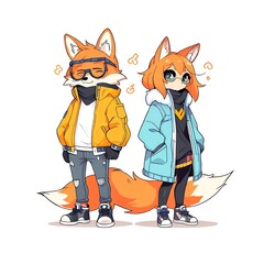Two Stylish Foxes in Winter Outfits