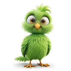 Fototapeta premium a 3D cartoon-style bird with fluffy, vibrant green feathers
