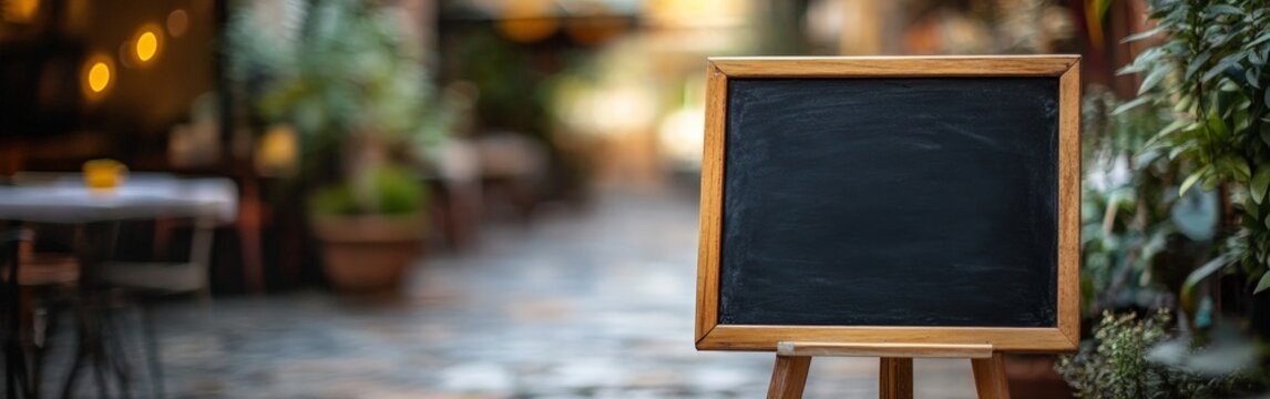 Empty Blackboard Sign on Busy Street Corner