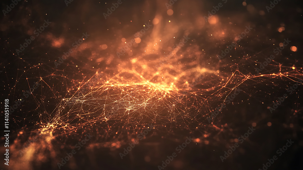 Fototapete abstract glowing particle lines and bokeh on a dark backdrop, conveying a futuristic technology conc