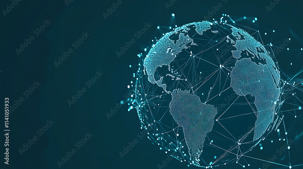 Fototapete Abstract global network concept with planet earth and connecting lines and dots, a technology background for the internet of things or business exchange