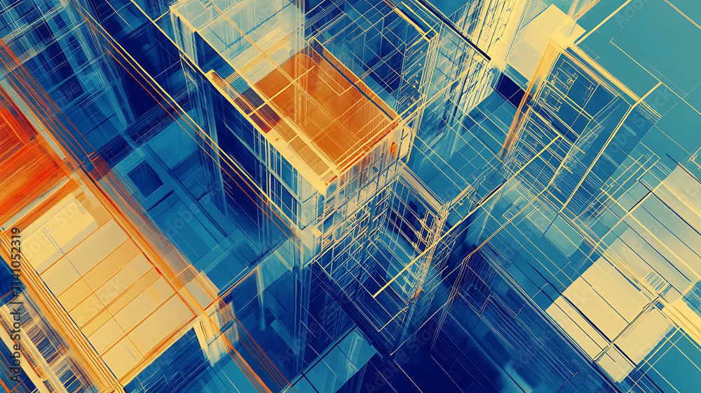 Poster abstract image of buildings overlaid with financial data graphs, symbolizing real estate market anal