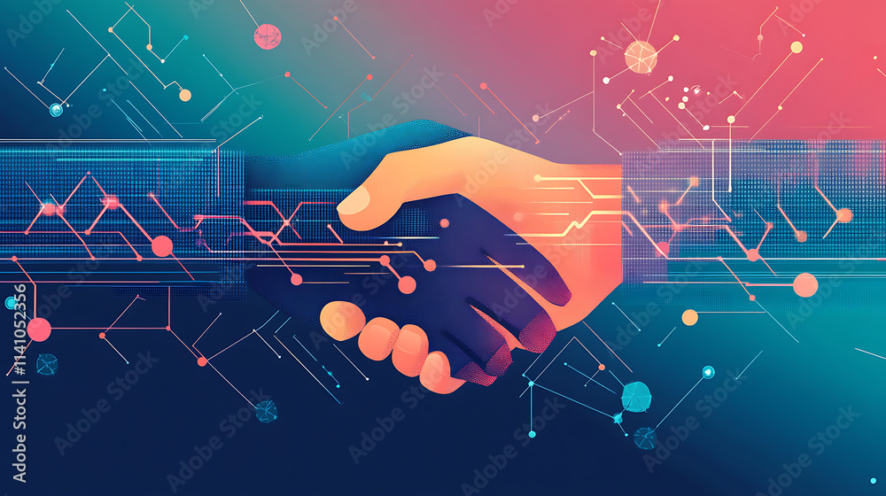 Leinwandbilder blockchain technology concept: digital smart contract code for business agreements, computer network