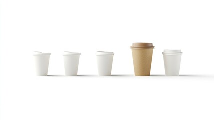A row of coffee cups in varying sizes, showcasing a common beverage theme.