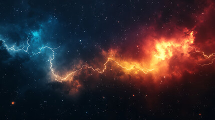 Fototapeta premium Abstract lightning bolts against dark night sky electric storm natural phenomenon weather concept