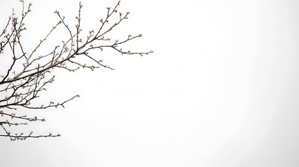 Elegant minimalist condolence background featuring barren branches against a white expanse, providing space for respectful mourning messages