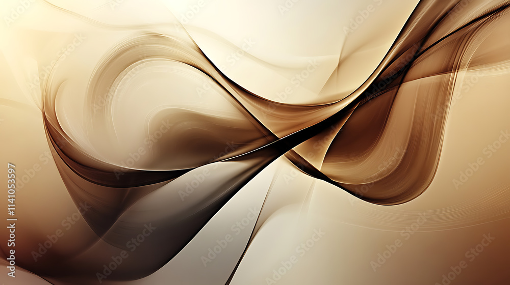 Poster abstract smooth curves, digital graphic, on a soft gradient background, concept of fluidity and eleg