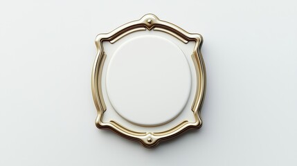 A decorative golden-framed plate with a smooth white center, suitable for display or serving.
