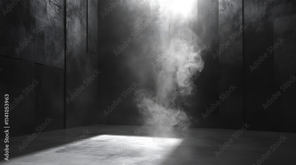 Poster empty dark abstract cement wall and studio room with smoke float up interior texture for display pro