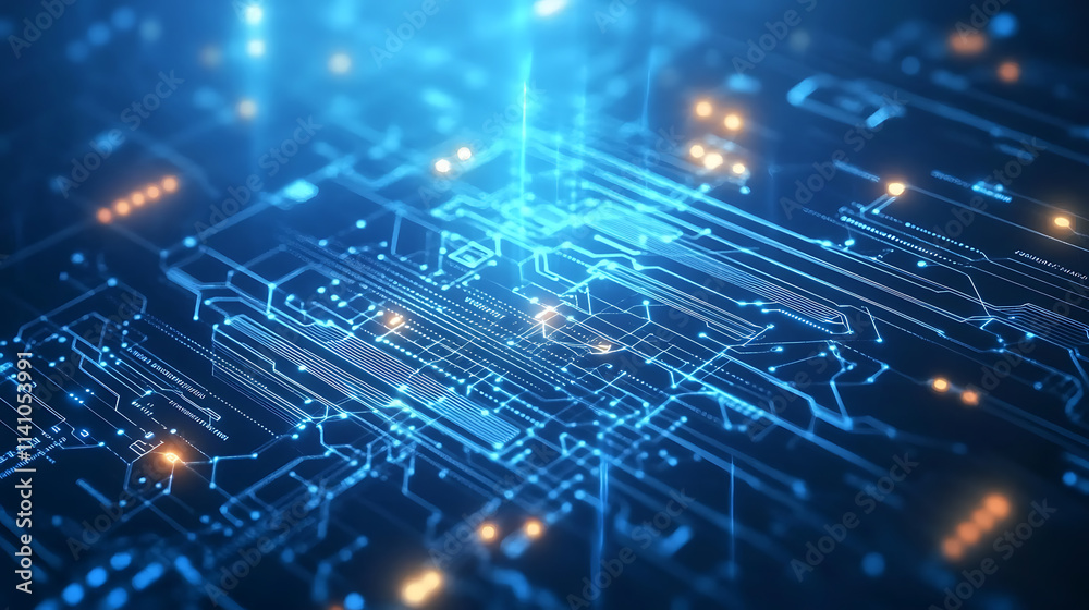 Poster Abstract blue technology background with binary code 1 and 0