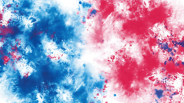 Abstract tiedye pattern in red, white and blue colors for usa patriotic party decor on fabric background