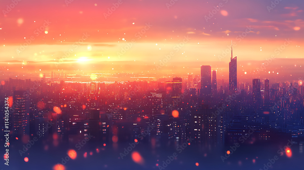 Poster blurred cityscape background with a bokeh effect a blurry urban landscape with skyscrapers and build