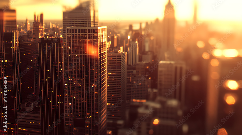 Poster blurred cityscape background with a bokeh effect a blurry urban landscape with skyscrapers and build