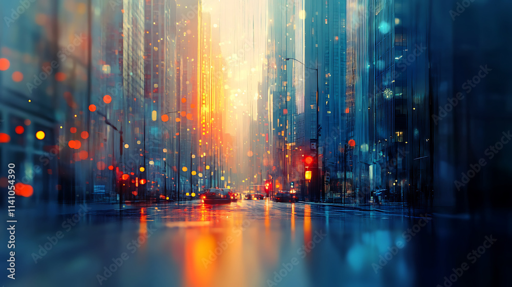 Aufkleber blurred cityscape background with a bokeh effect a blurry urban landscape with skyscrapers and build