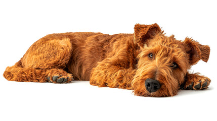 Red Irish Terrier dog lying down.