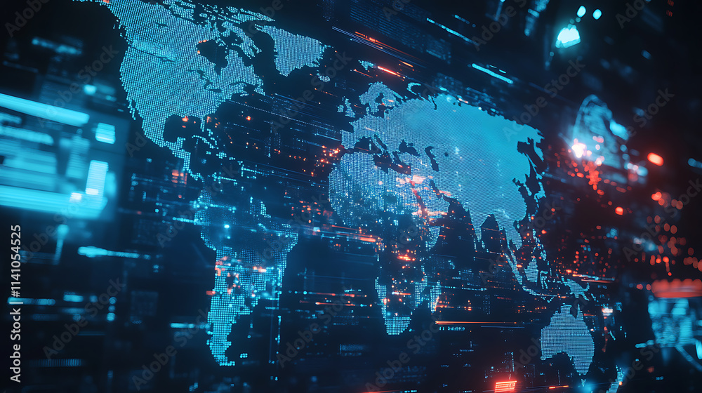 Poster abstract world map, concept of global network and connectivity, international data transfer and cybe