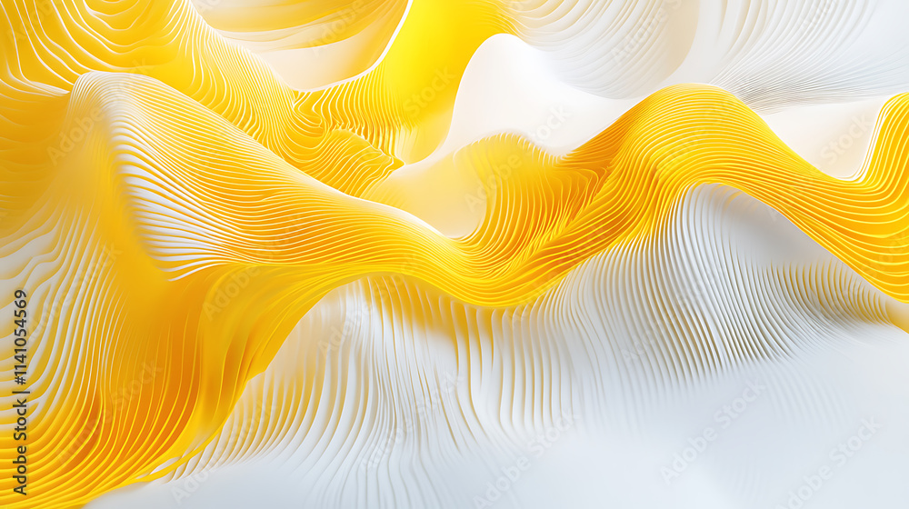 Poster abstract yellow lines flowing across a white background in a smooth, wave-like design, embodying the