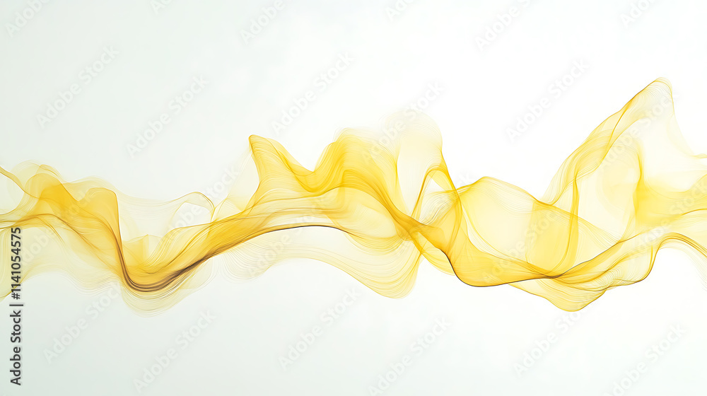 Poster Abstract yellow lines flowing across a white background in a smooth, wave-like design, embodying the concept of movement and fluidity