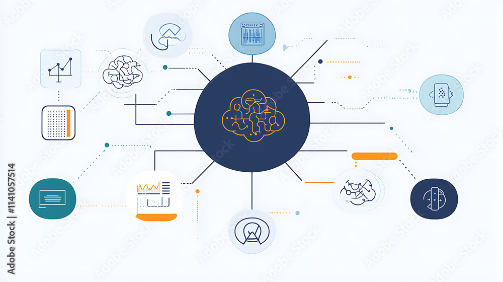 Aufkleber an infographic showing the process of machine learning, machine learning, blurred background, with c