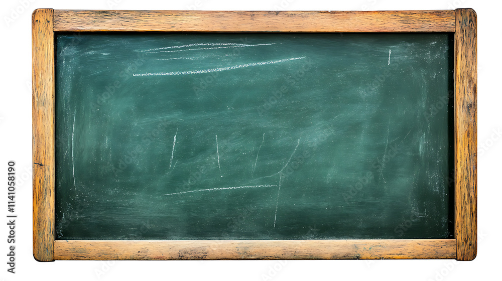 Aufkleber Classroom green blackboard for chalk with wooden frame and chalk marks, isolated on white background