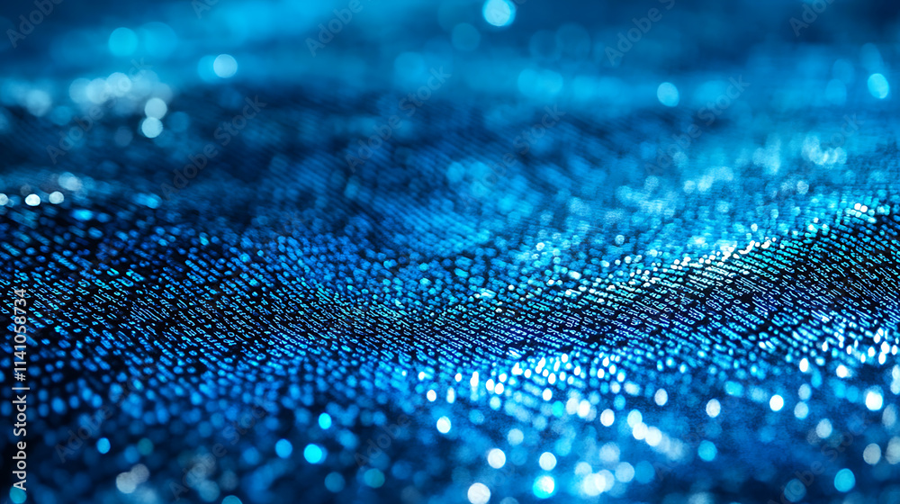Aufkleber Close-up of blue-tinted computer code on a screen, implying cybersecurity or programming concept, with a dark background