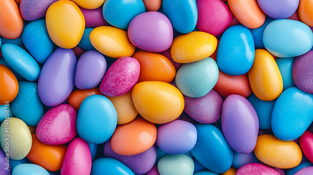 Aufkleber close-up of multicolored smooth pebbles creating a seamless, vibrant pattern, ideal for nature-theme