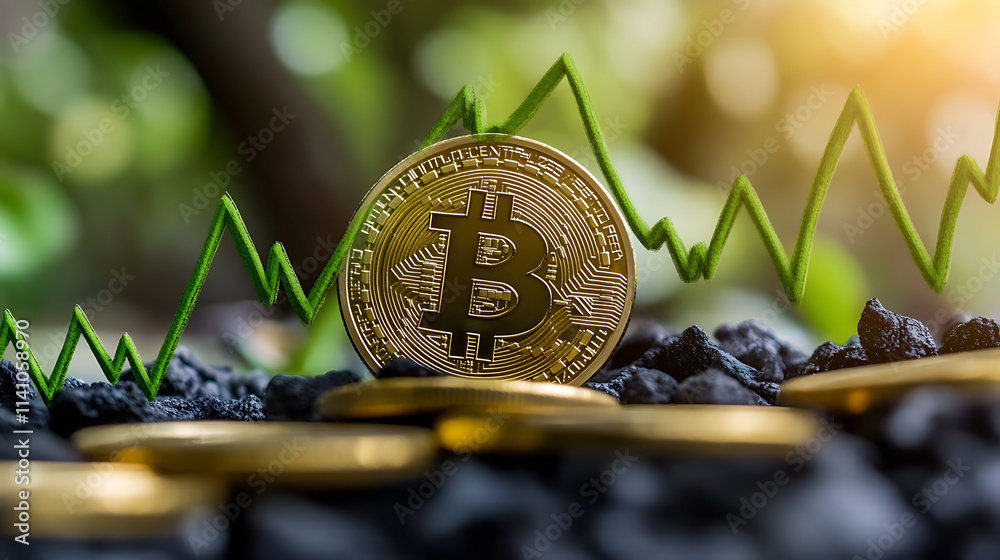 Poster Ascending green candlesticks signal growth: a detailed analysis of cryptocurrency value increase over time with volume and interval data visualization