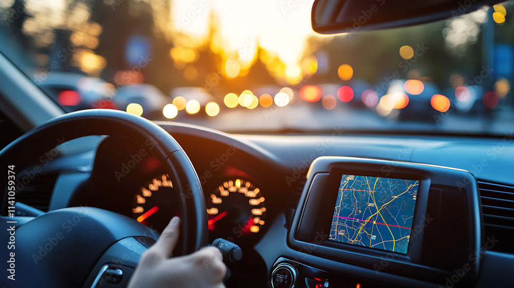 Aufkleber Automobile with gps tracking pulsing signal, a vehicle transmitting gps signal