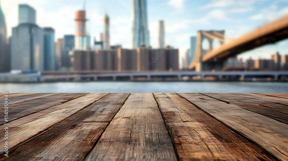 Poster a close up of a rustic empty wooden table with blurred barbershop background