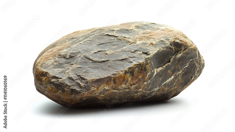 Poster close up side view on one single rock on white background