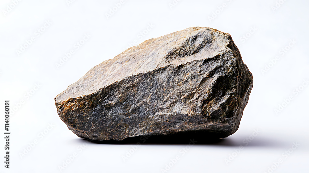 Poster close up side view on one single rock on white background