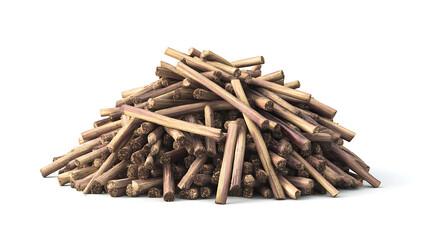 Close up side view on sugarcane plant pile heap on white background