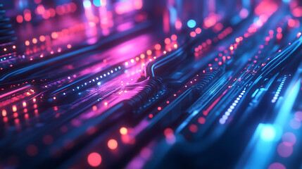 Obraz premium Closeup of server racks with cables in a data center, showcasing the complexity of connections, vibrant lights, and high-tech infrastructure
