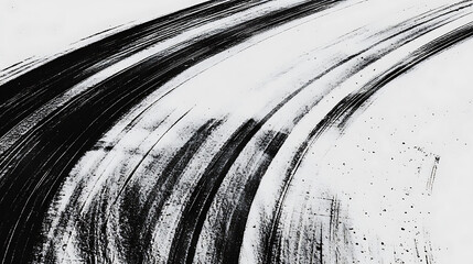 Background with texture wheel marks in skidding and rounded tire marks, black and white car tire texture in skid and drift, modern banner with background