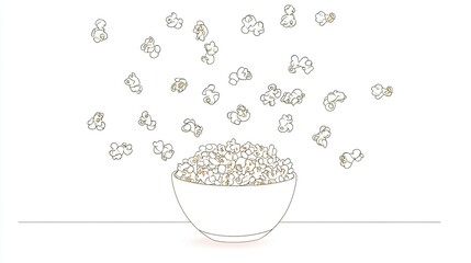 A bowl of popcorn with scattered pieces, representing a snack or movie-time treat.