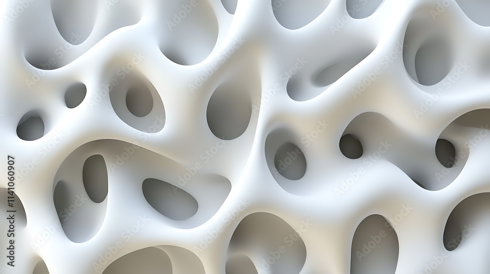 Poster 3d abstract pattern of smooth flowing white shapes with soft shadows on light grey background