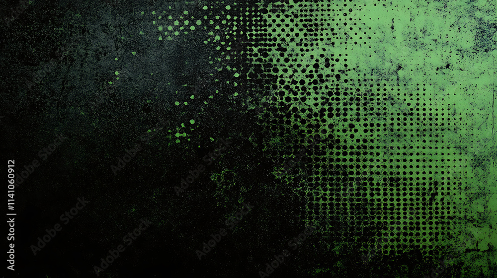 Poster black and green halftone background with grungy dots