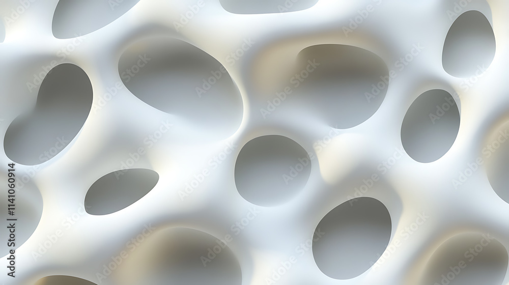 Poster 3d abstract pattern of smooth flowing white shapes with soft shadows on light grey background