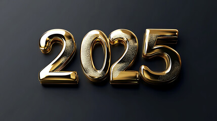 2025 happy new year 3d number gold on black background