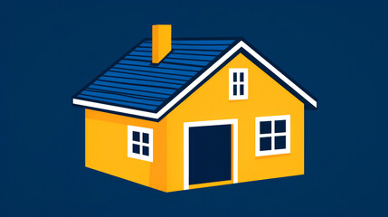 Yellow house with blue roof.