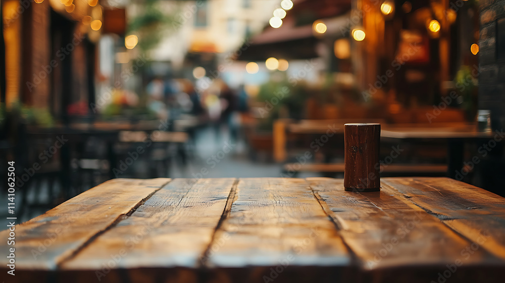 Poster a close up of a rustic empty wooden table with blurred barbershop background