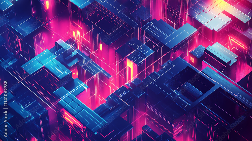 Poster A complex digital maze representing the challenges and obstacles in the digital world, symbolizing cybersecurity, data protection, and online navigation