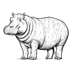 Fototapeta premium Black and white illustration of a hippopotamus.