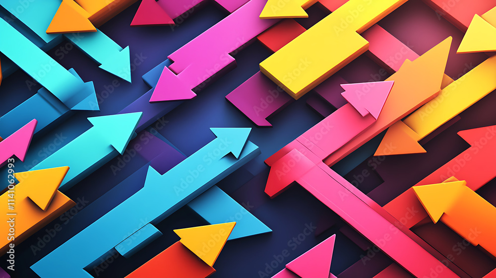 Fototapete a dynamic and colorful illustration of multiple arrows pointing in various directions, symbolizing s