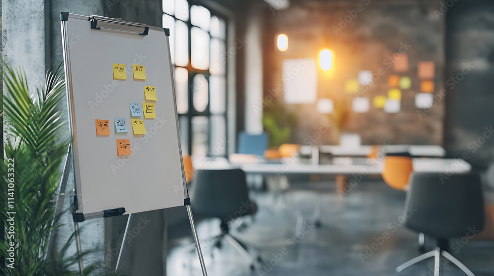 Aufkleber a flipchart with sticky notes in a modern office environment, concept of brainstorming