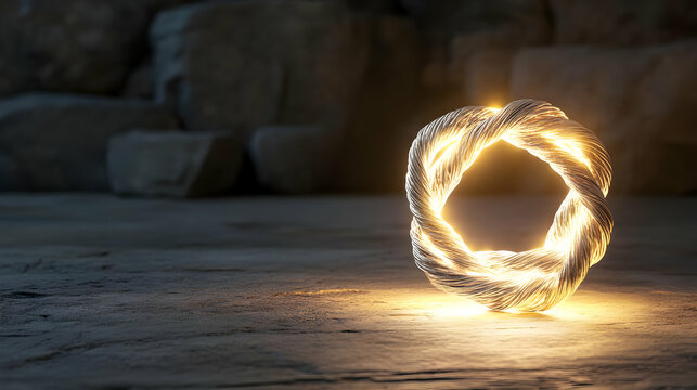 Glowing rope circle on dark stone surface.