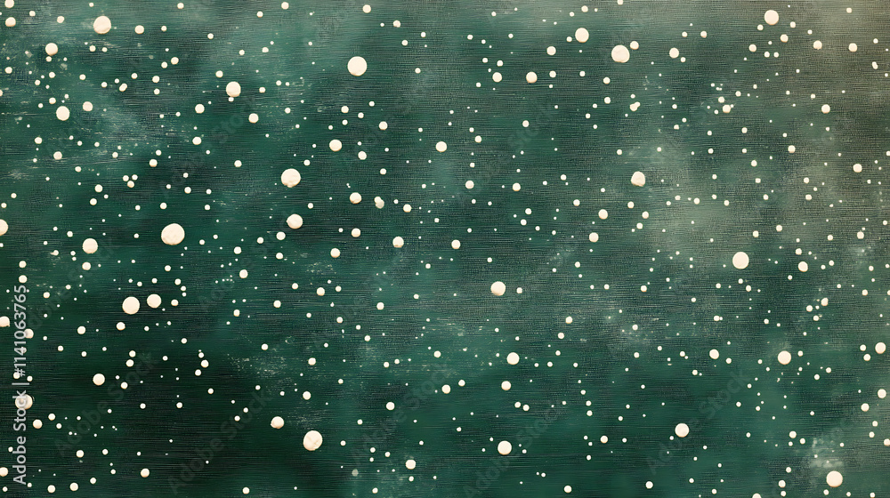Poster A green background with small white dots of varying sizes scattered across the surface, creating an abstract snow effect