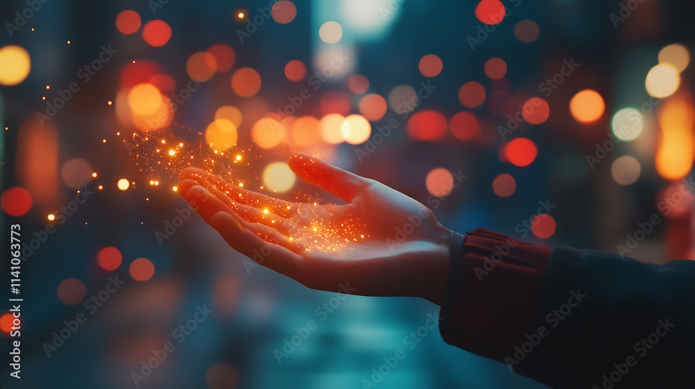 Aufkleber a hand with glowing digital graphics floating above, symbolizing connectivity and innovation on a bo