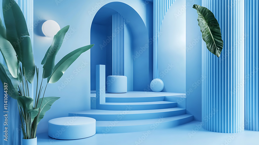Leinwandbilder a minimalist design of clean lines and smooth curves, a monochromatic theme with a spectrum of blues